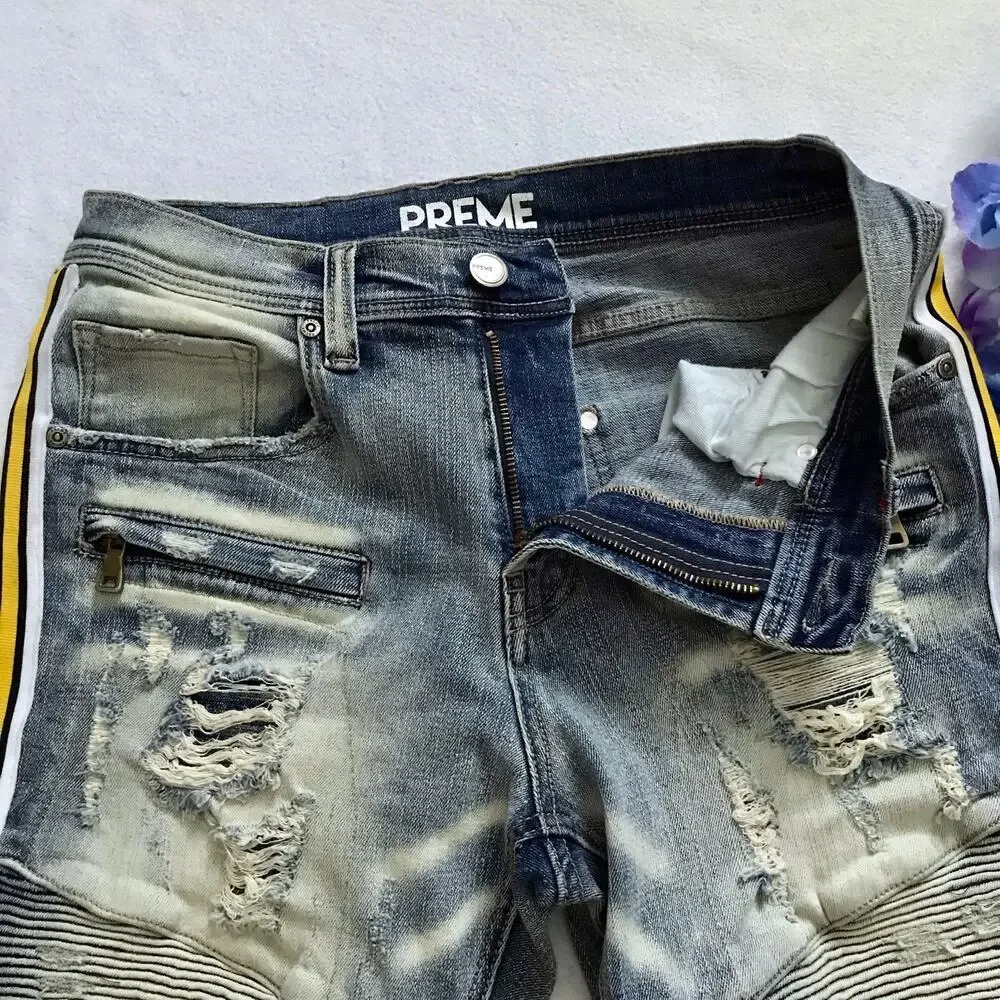 Preme NWOT Distressed Stone Wash Jean Shorts Men W32 *Pls See Description*